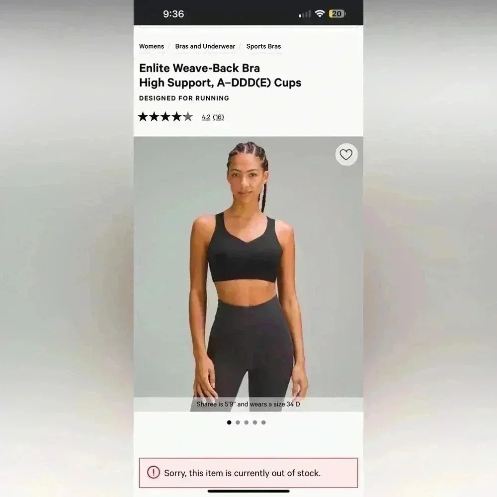 nwot Lululemon “ Enlite Weave - Back Bra” size 32 DD